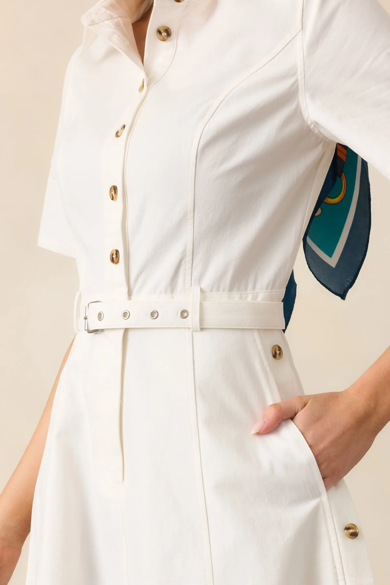 Making It Right White Cotton Belted Maxi Dress