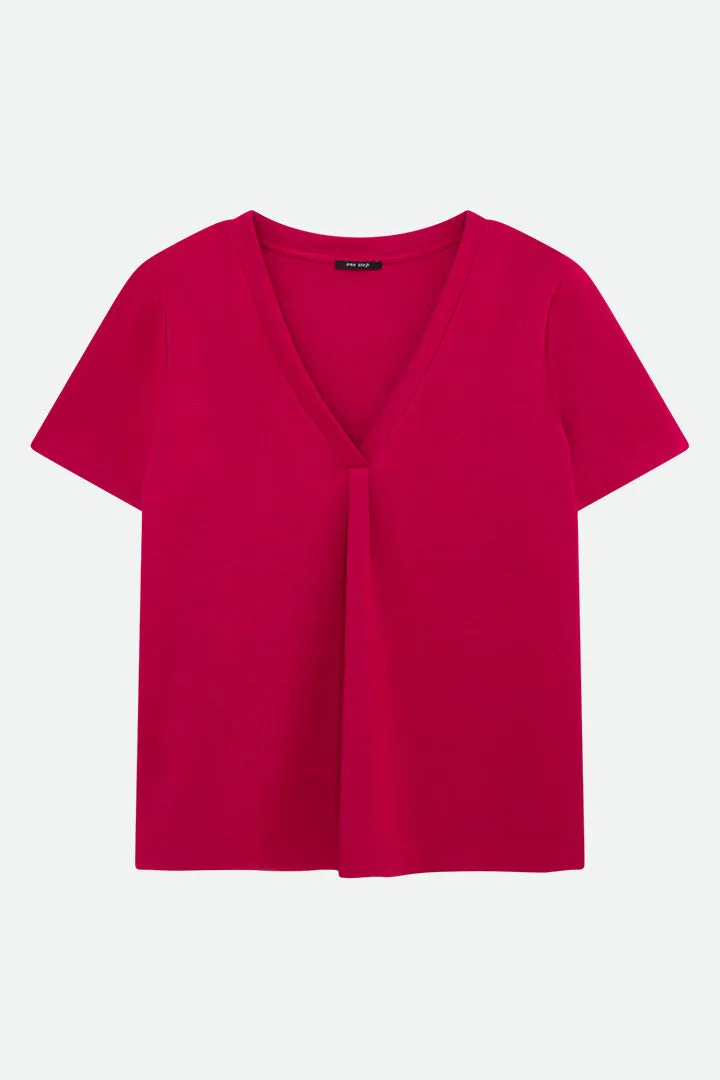 MARCIA - T-shirt rouge encolure V maille irisée