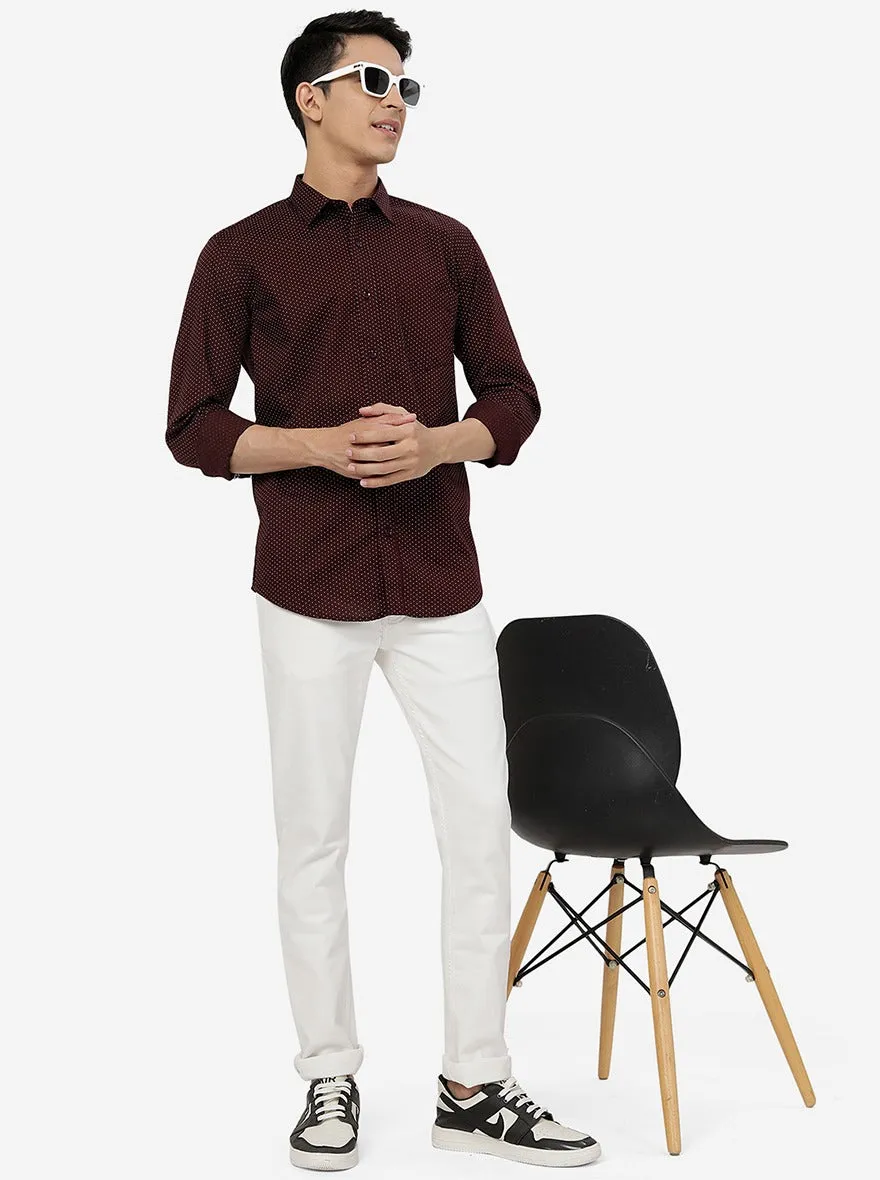 Maroon Printed Smart Fit Semi Casual Shirt | Greenfibre