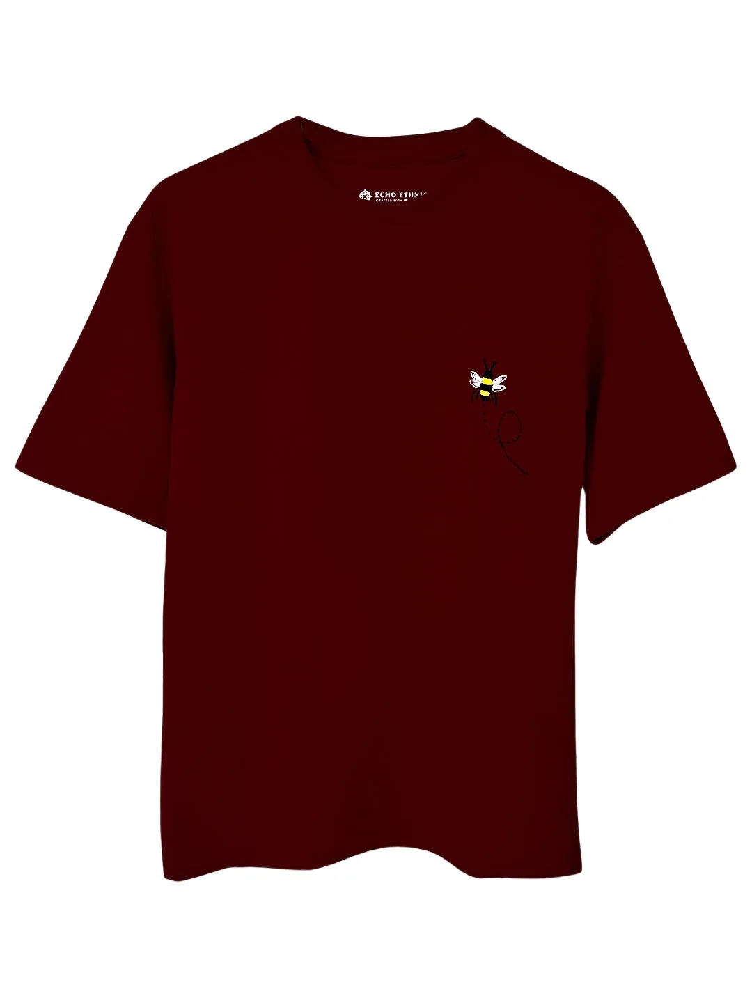 Maroon - Unisex Hand Embroidered Oversize T-Shirt