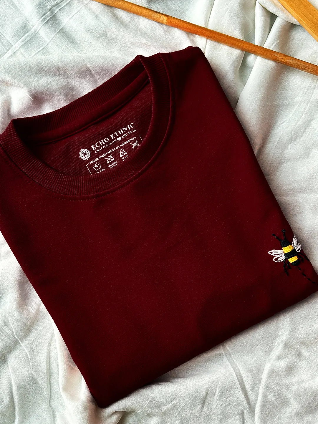 Maroon - Unisex Hand Embroidered Oversize T-Shirt
