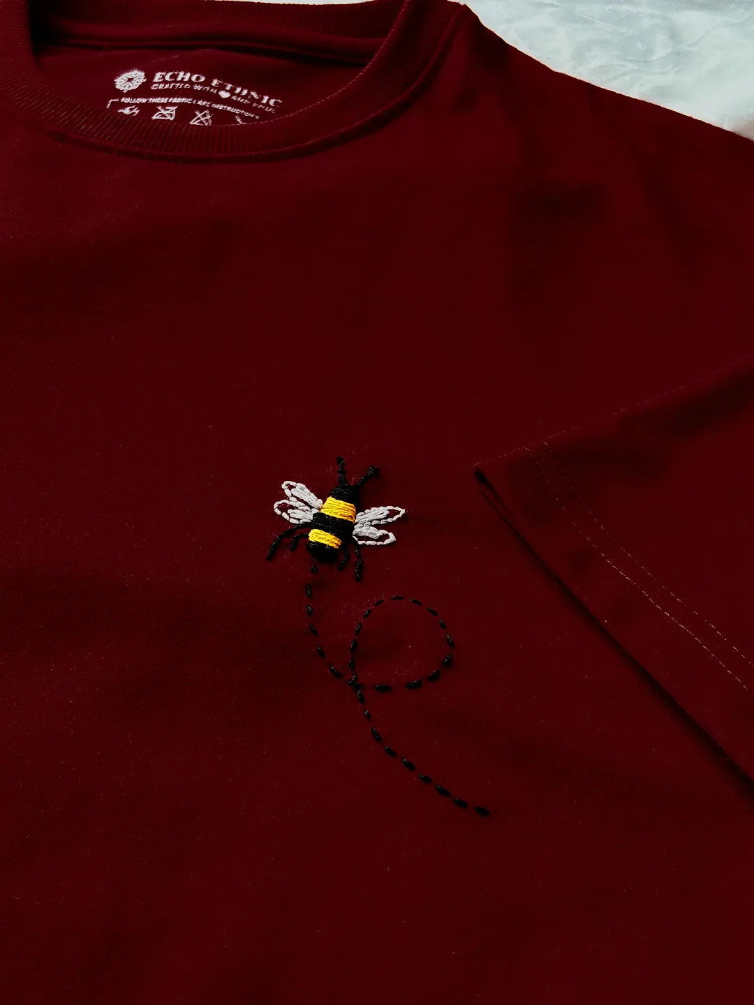 Maroon - Unisex Hand Embroidered Oversize T-Shirt