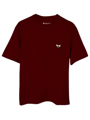 Maroon - Unisex Hand Embroidered Oversize T-Shirt