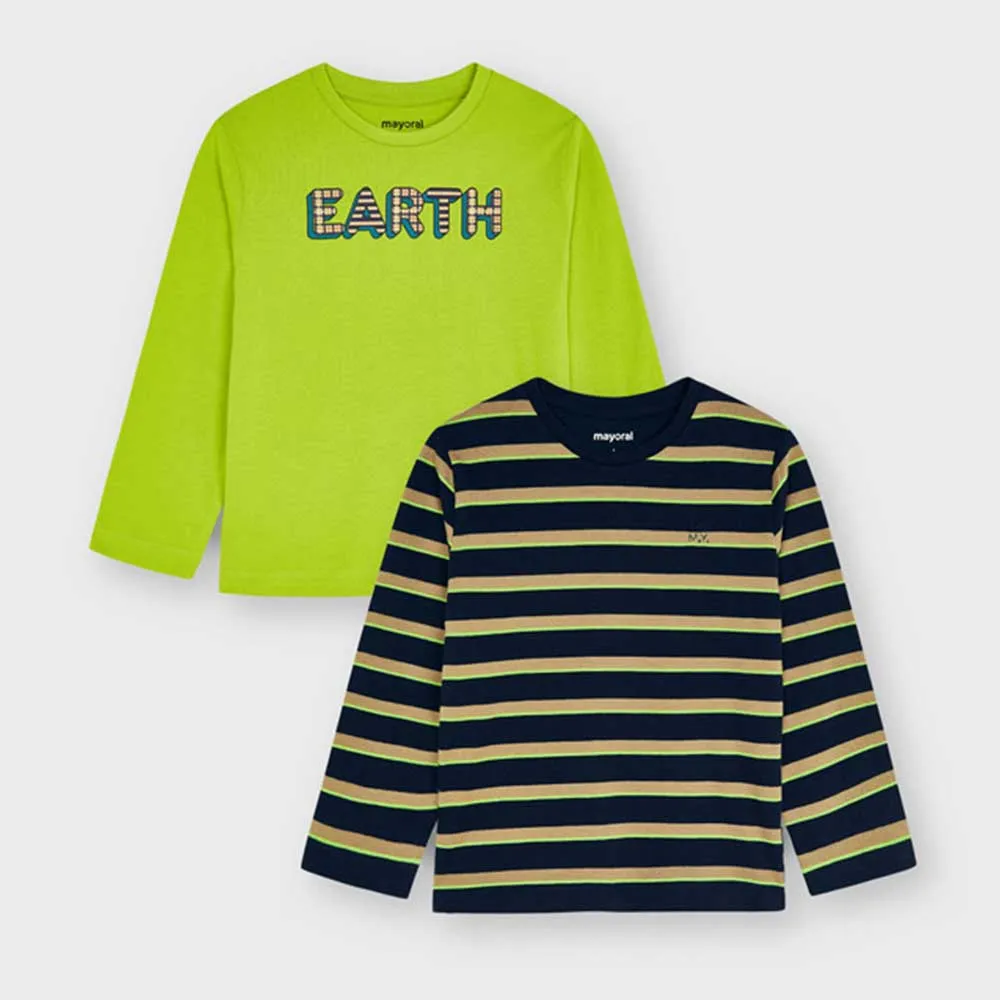 Mayoral 4082 2 Pack Long Sleeve Shirt Set - Navy/Lime