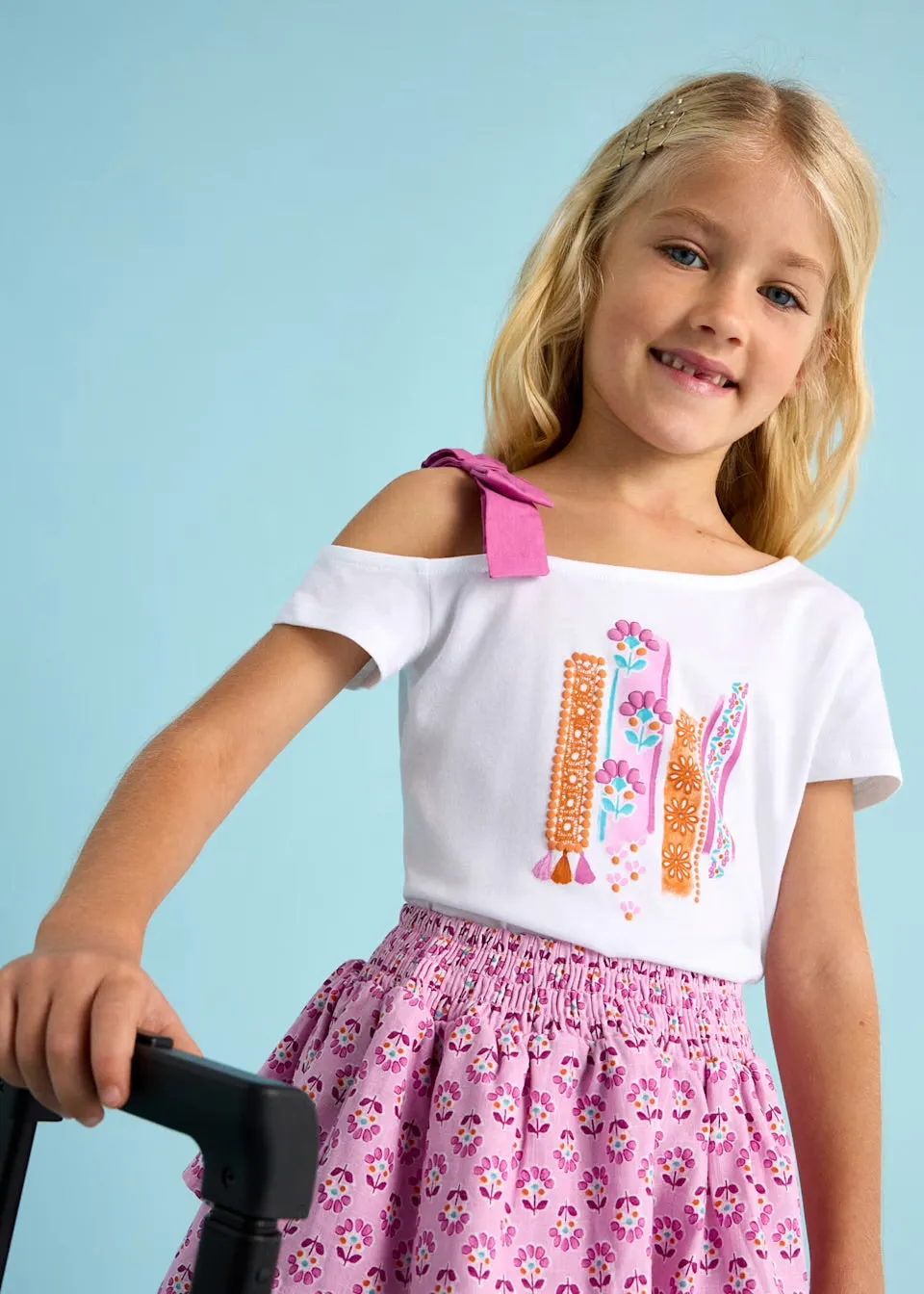 Mayoral Girls Frill Printed Skirt 3904 Mauve