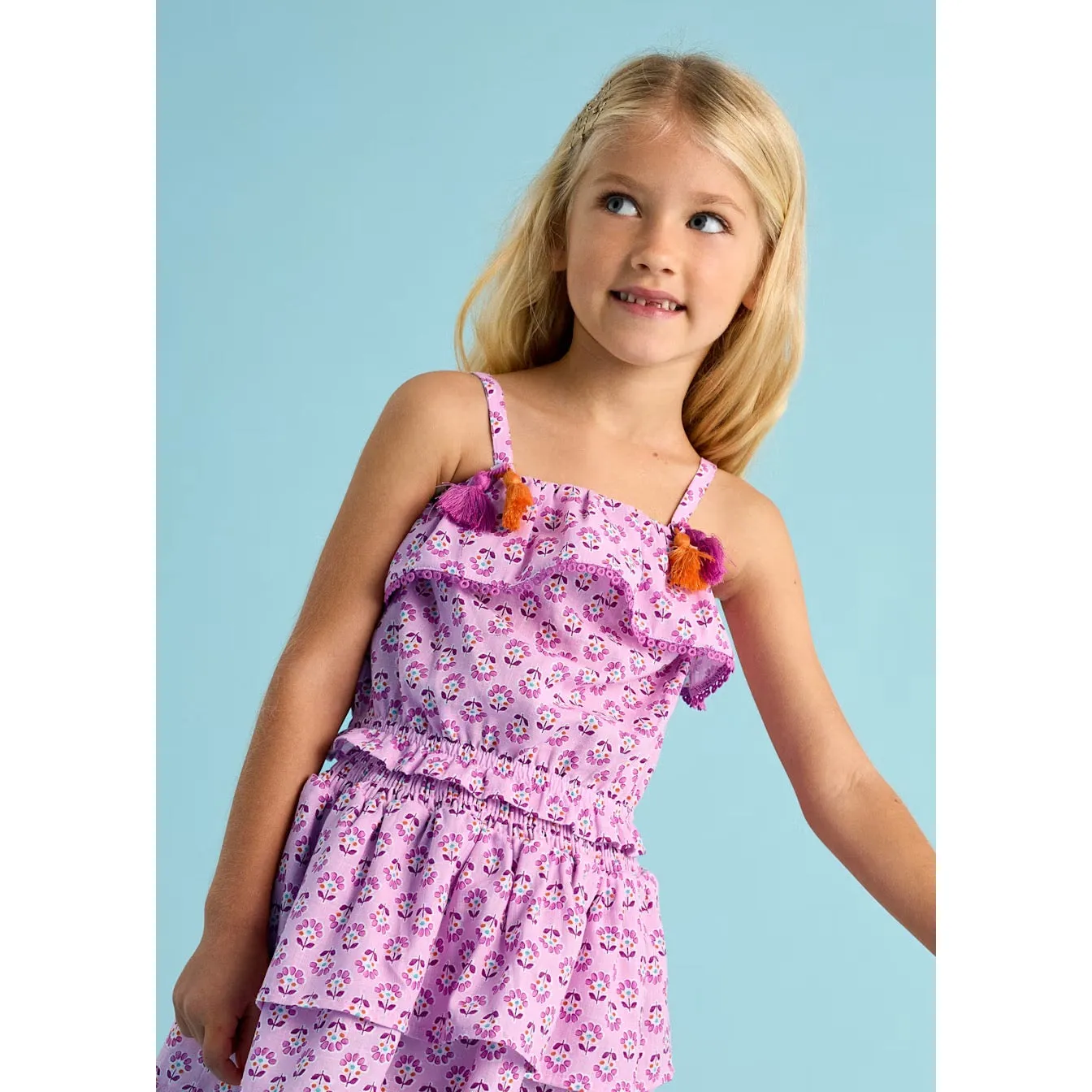 Mayoral Girls Frill Printed Skirt 3904 Mauve