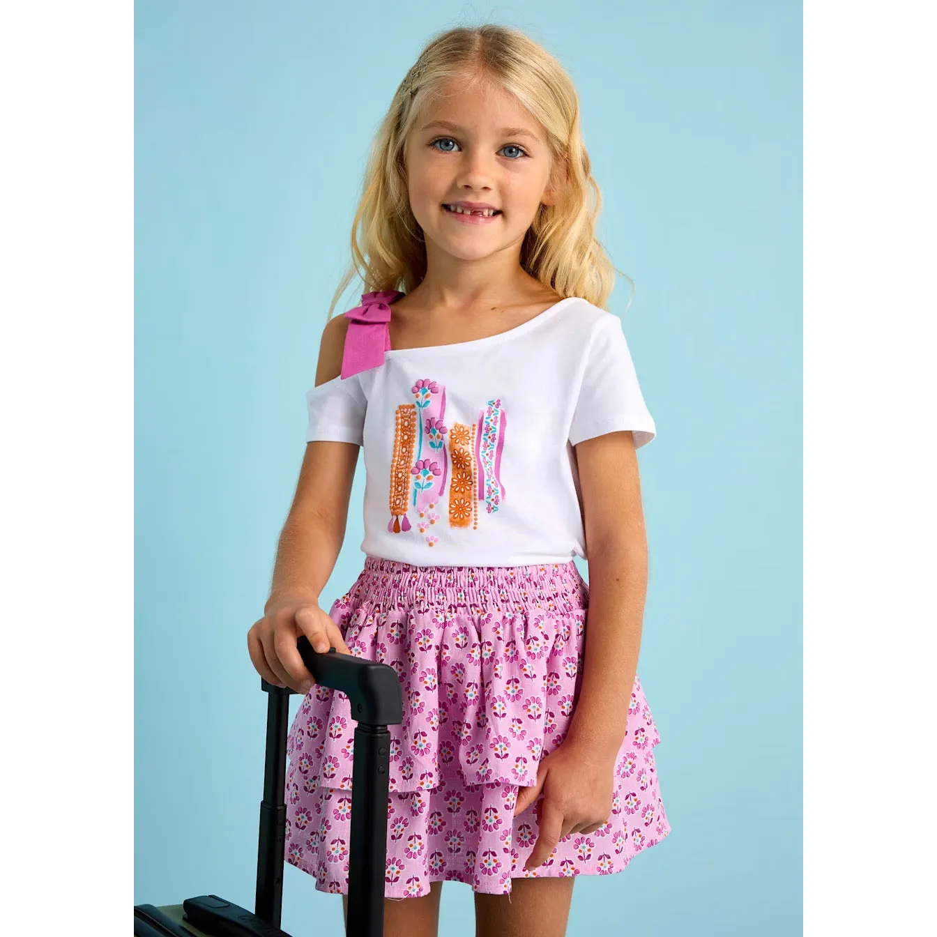 Mayoral Girls Frill Printed Skirt 3904 Mauve