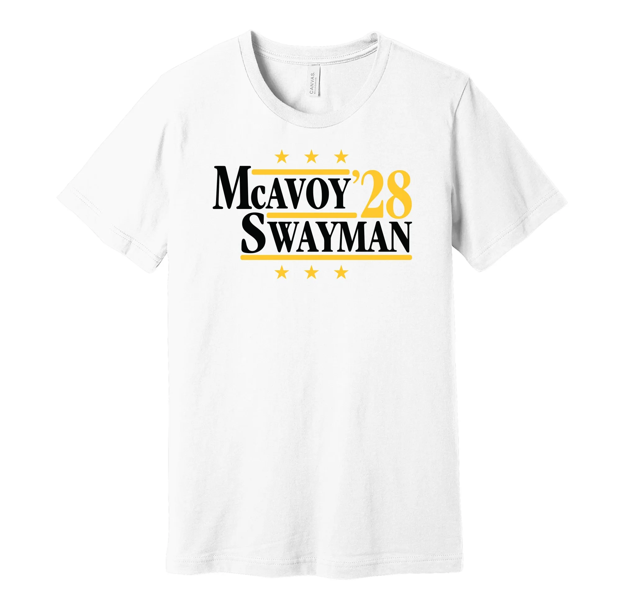 McAvoy & Swayman '28 - Boston Hockey Political Campaign Parody T-Shirt - Hyper Than Hype Shirts