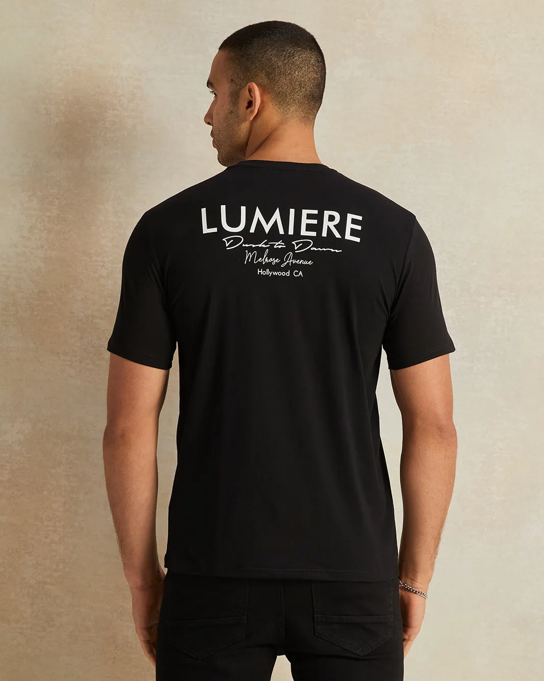 Men Printed Black Cotton Printed Short Sleeve T-Shirt