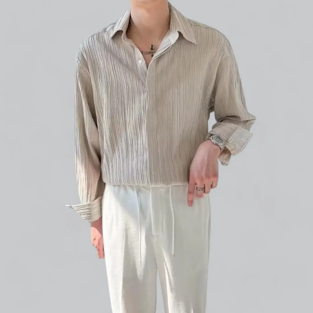 Men's long sleeve shirt sophisticated casual attire - lightweight fabric for daily wear