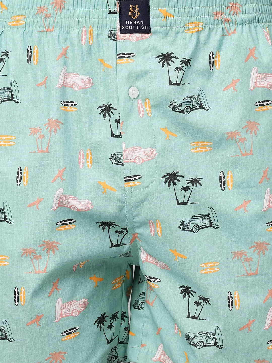 Men's Multicolor, 100% Cotton, Printed, Regular Fit, Inner Elastic, Mid-Rise, Boxers
