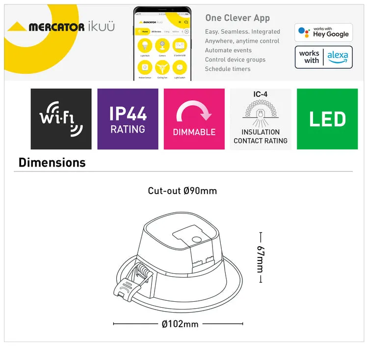 Mercator Apollo 7W 90mm Ikuü Smart Wi-Fi LED Downlight