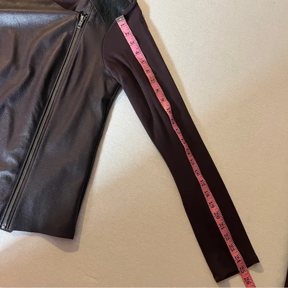 Michael Stars Leather Mixed Moto Lightweight Zip Jacket, Chocolate Brown, Large