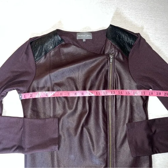 Michael Stars Leather Mixed Moto Lightweight Zip Jacket, Chocolate Brown, Large