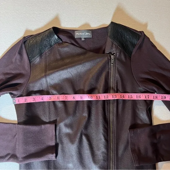 Michael Stars Leather Mixed Moto Lightweight Zip Jacket, Chocolate Brown, Large
