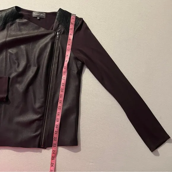 Michael Stars Leather Mixed Moto Lightweight Zip Jacket, Chocolate Brown, Large