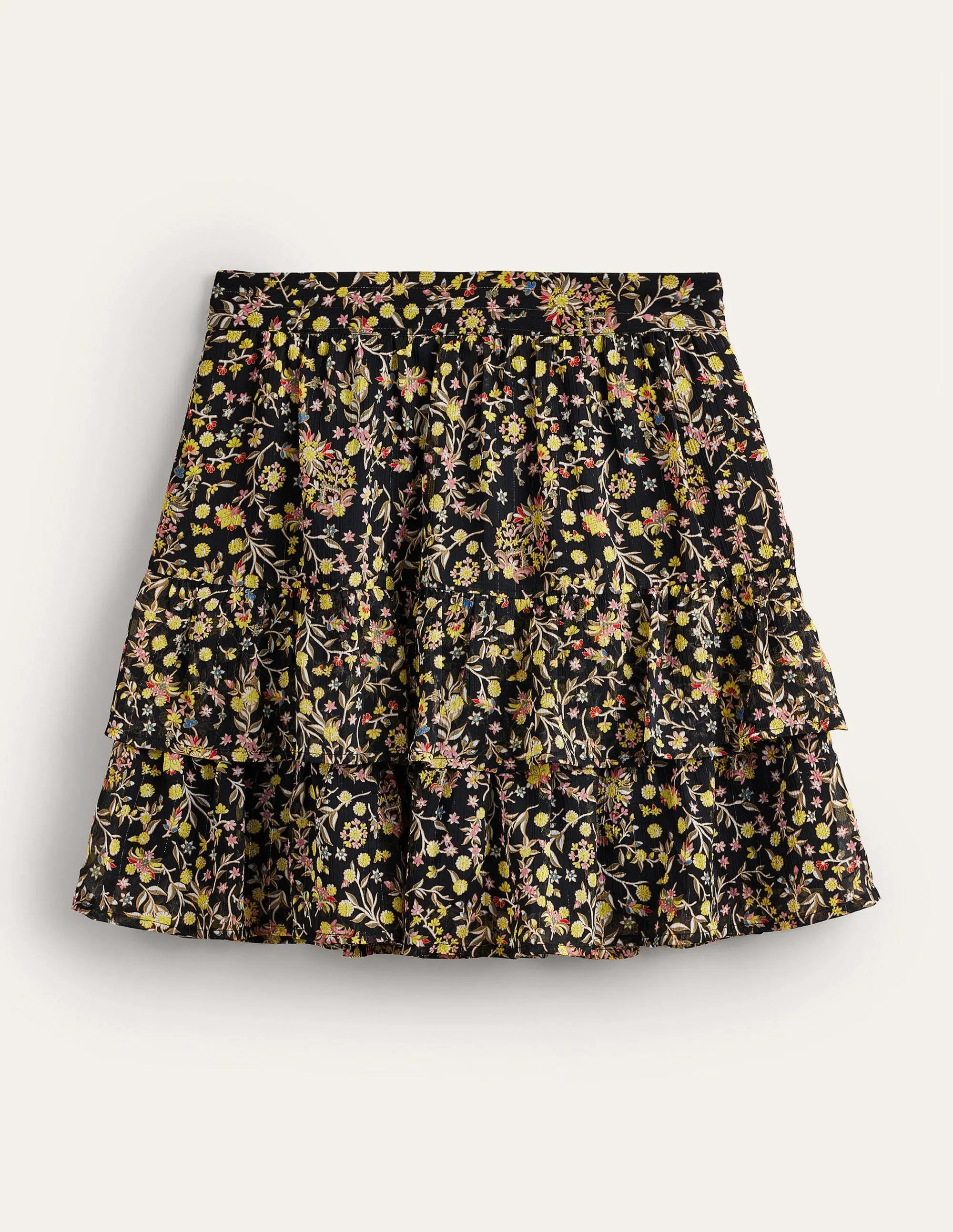 Minirock mit Rüschen-Schwarz, Wildblumen-Paisleymuster