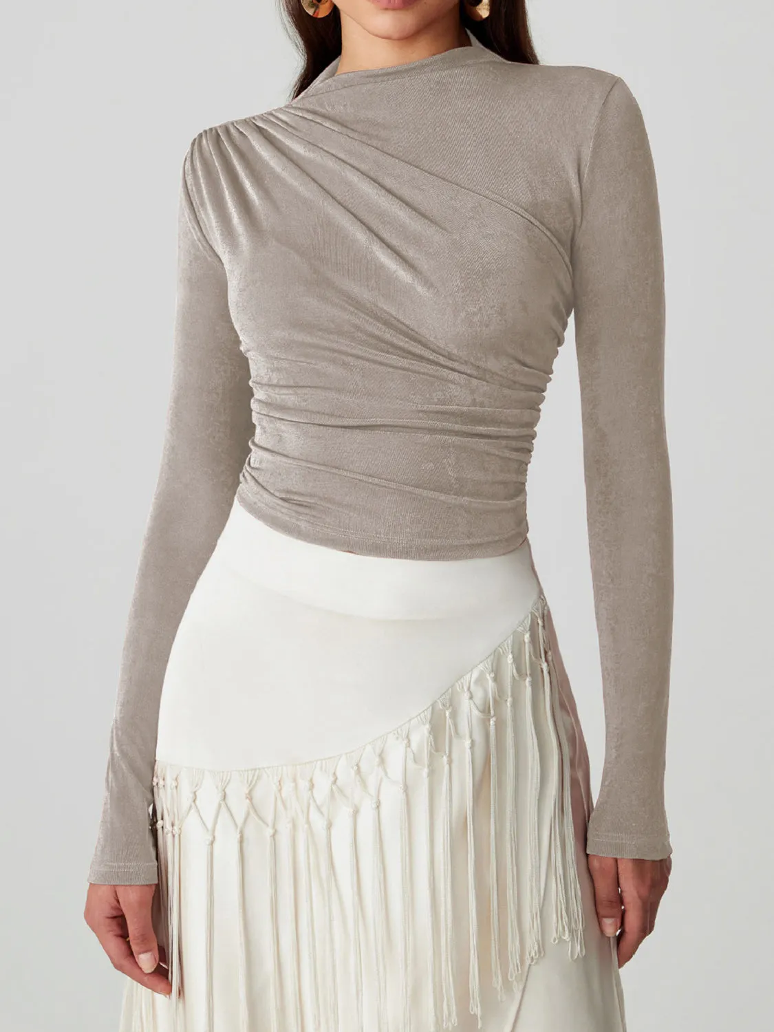 Mock Neck Long Sleeve T-Shirt
