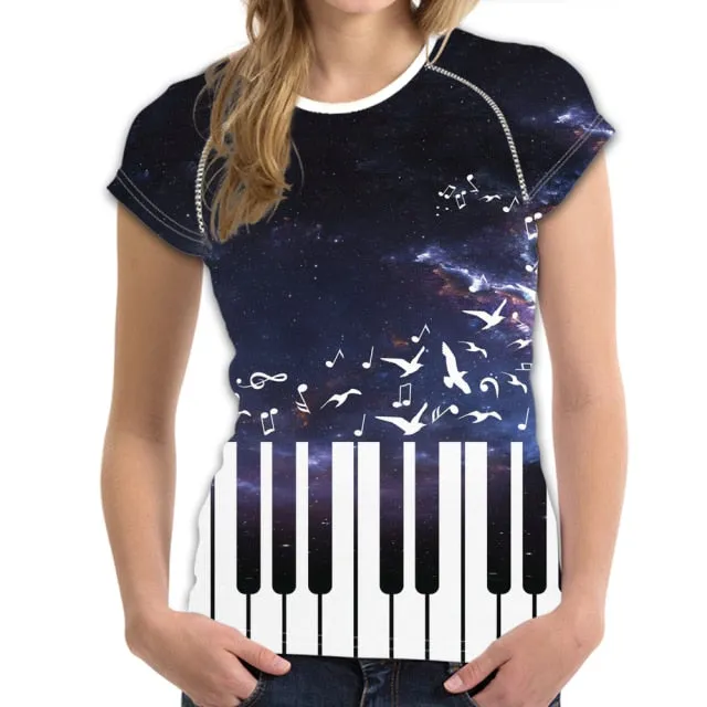 Music Note Guitar Piano Designs Summer T Shirt Women