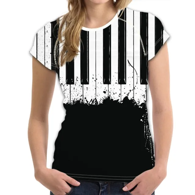 Music Note Guitar Piano Designs Summer T Shirt Women