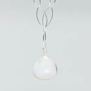 Natural Rainbow Moonstone Statement Necklace | Sterling Silver Pear Pendant | Marquise Chain | 20mm Gemstone