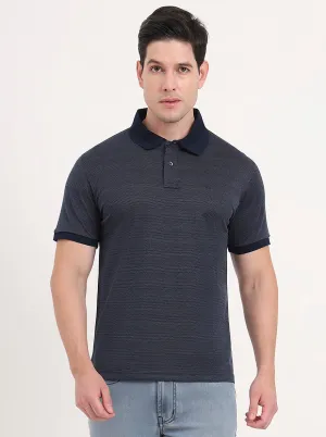 Navy Blue & White Printed Regular Fit Polo T-Shirt | JadeBlue