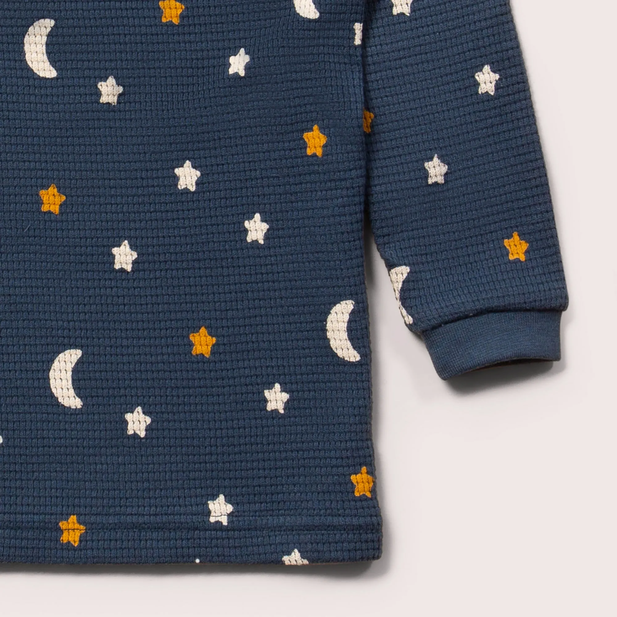 Navy Waffle Stars Long Sleeve Button Raglan T-Shirt