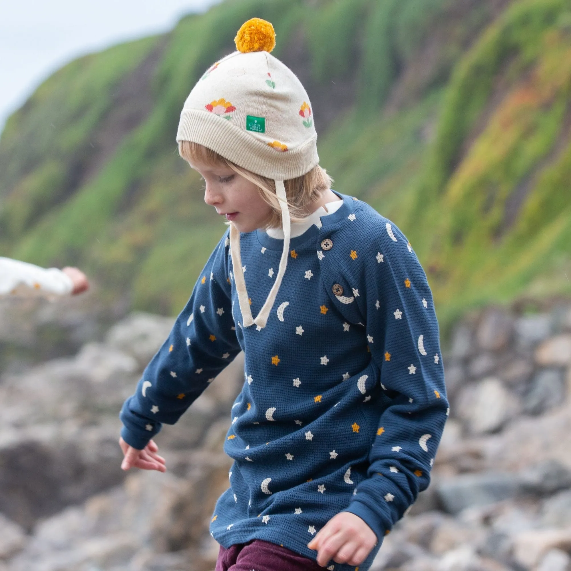 Navy Waffle Stars Long Sleeve Button Raglan T-Shirt