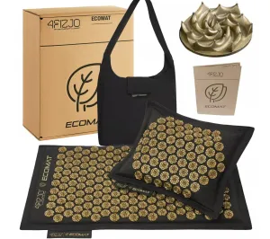 New 4Fizjo acupressure Mat & Pillow set, black/gold! Coconut Fibre Filling & Camelia Spikes - Relaxed & Activated