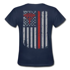 Nurse Flag Red Stethoscope Front Gildan Ultra Cotton Ladies T-Shirt