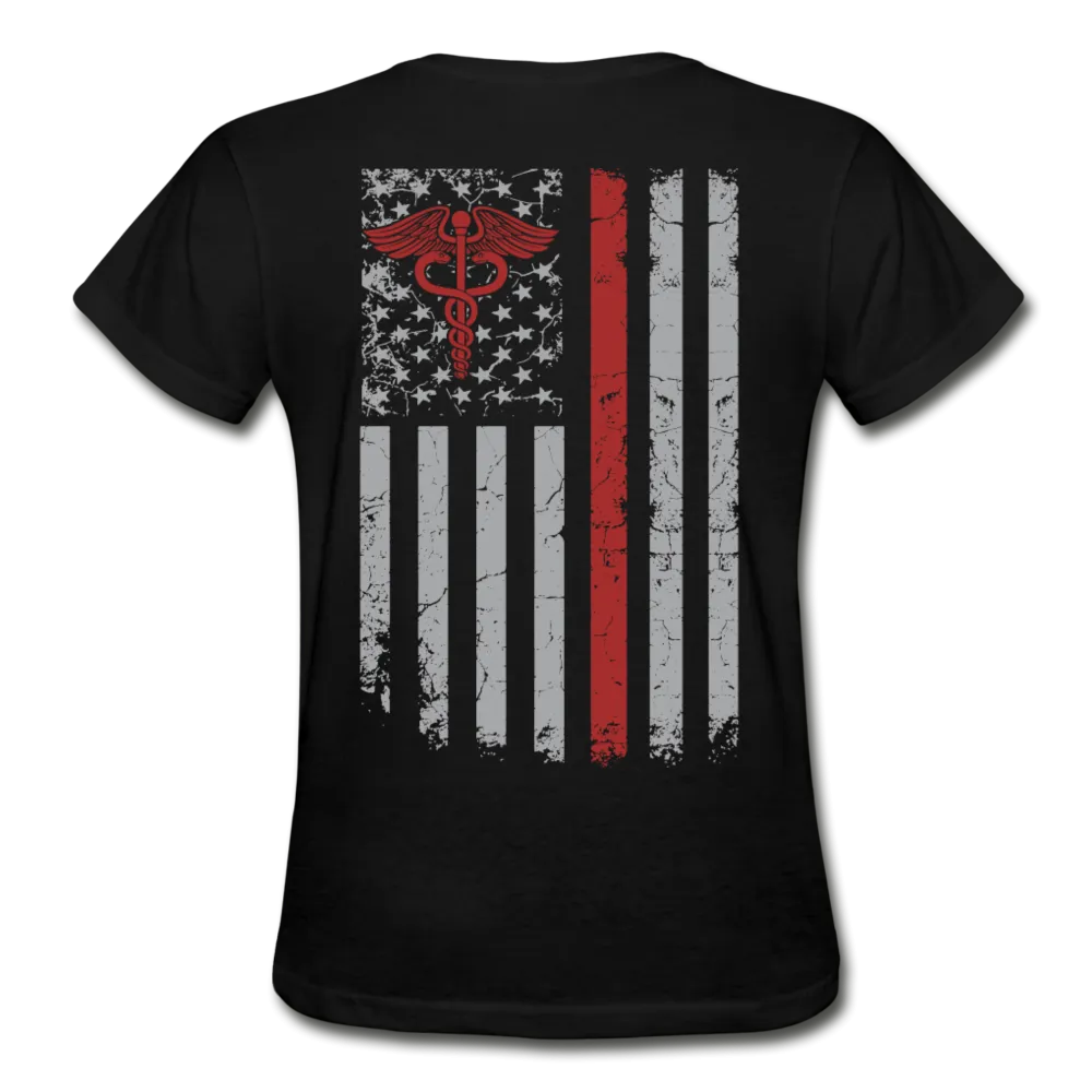 Nurse Flag Red Stethoscope Front Gildan Ultra Cotton Ladies T-Shirt