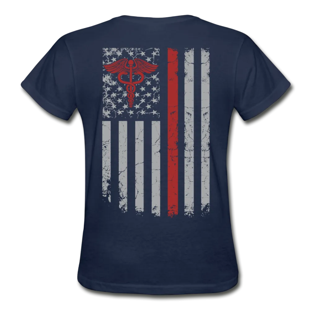 Nurse Flag Red Stethoscope Front Gildan Ultra Cotton Ladies T-Shirt