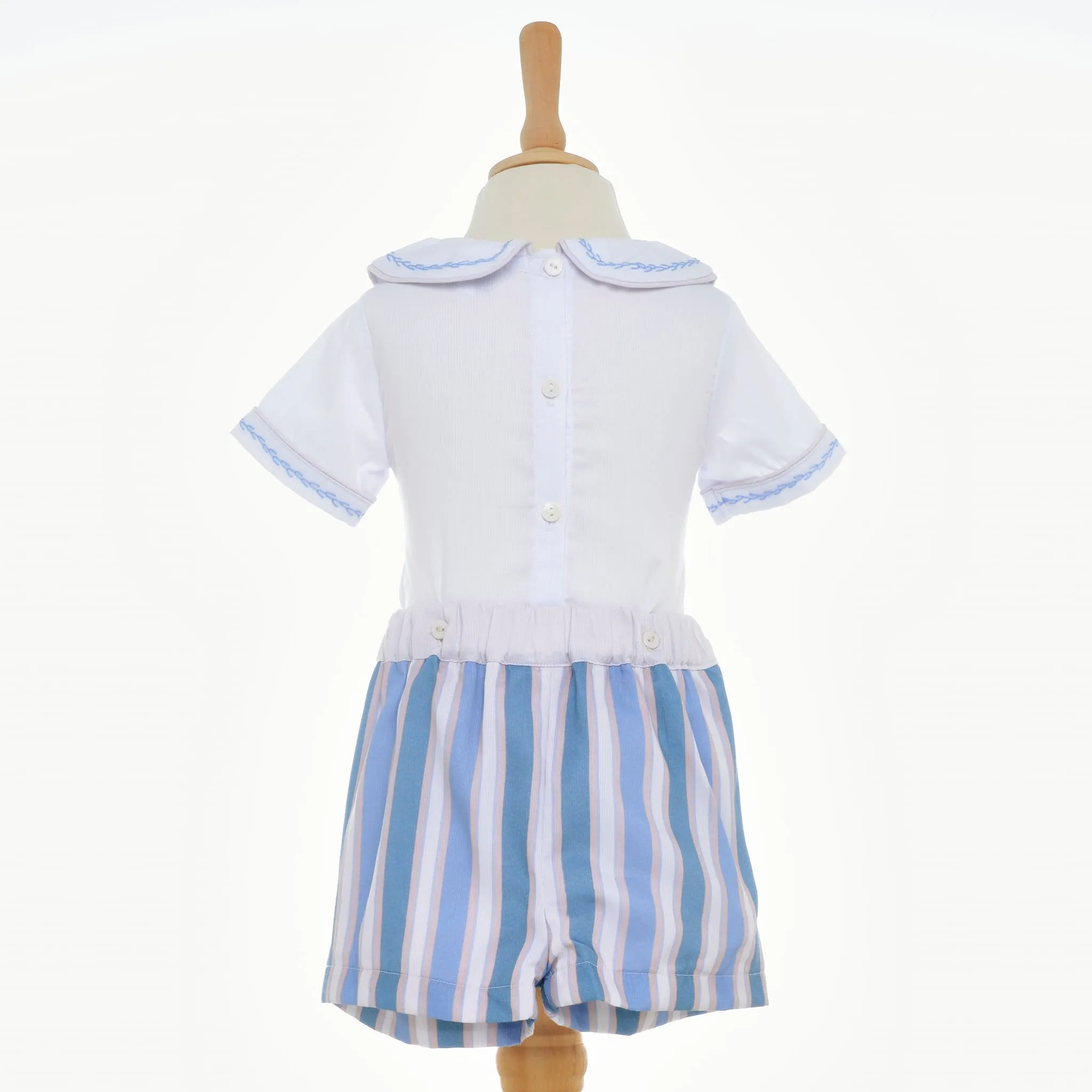 Ocean Baby Boys Camel & Blue Smocked Shorts Set  (6M-4Yrs)