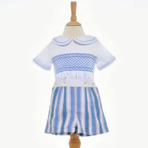 Ocean Baby Boys Camel & Blue Smocked Shorts Set  (6M-4Yrs)