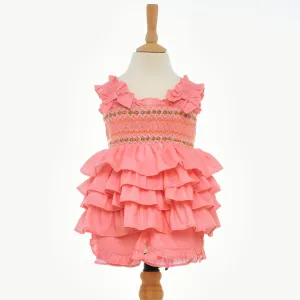 Ocean Baby Girls Peach Ruffle Smocked Shorts Set (12M-10Y)