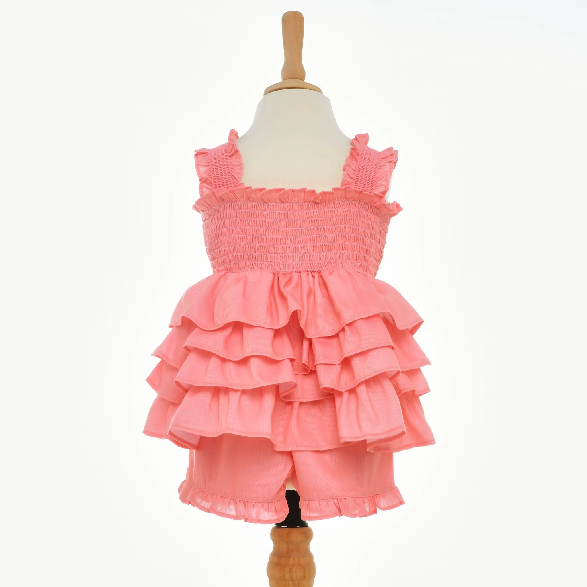 Ocean Baby Girls Peach Ruffle Smocked Shorts Set (12M-10Y)