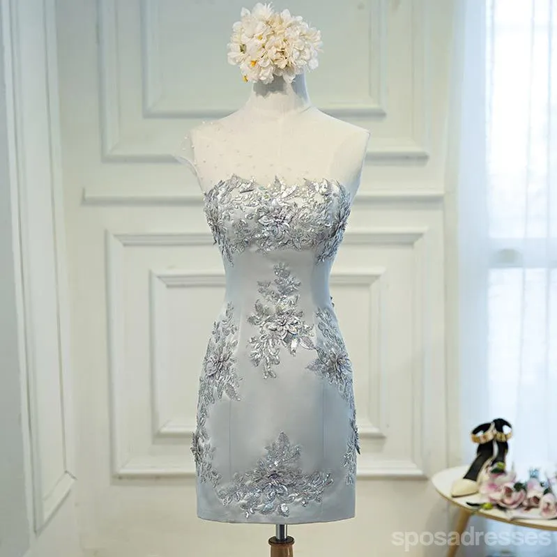 One Shoulder Grey Mermaid Tight Short Homecoming Dresses Online, CM691