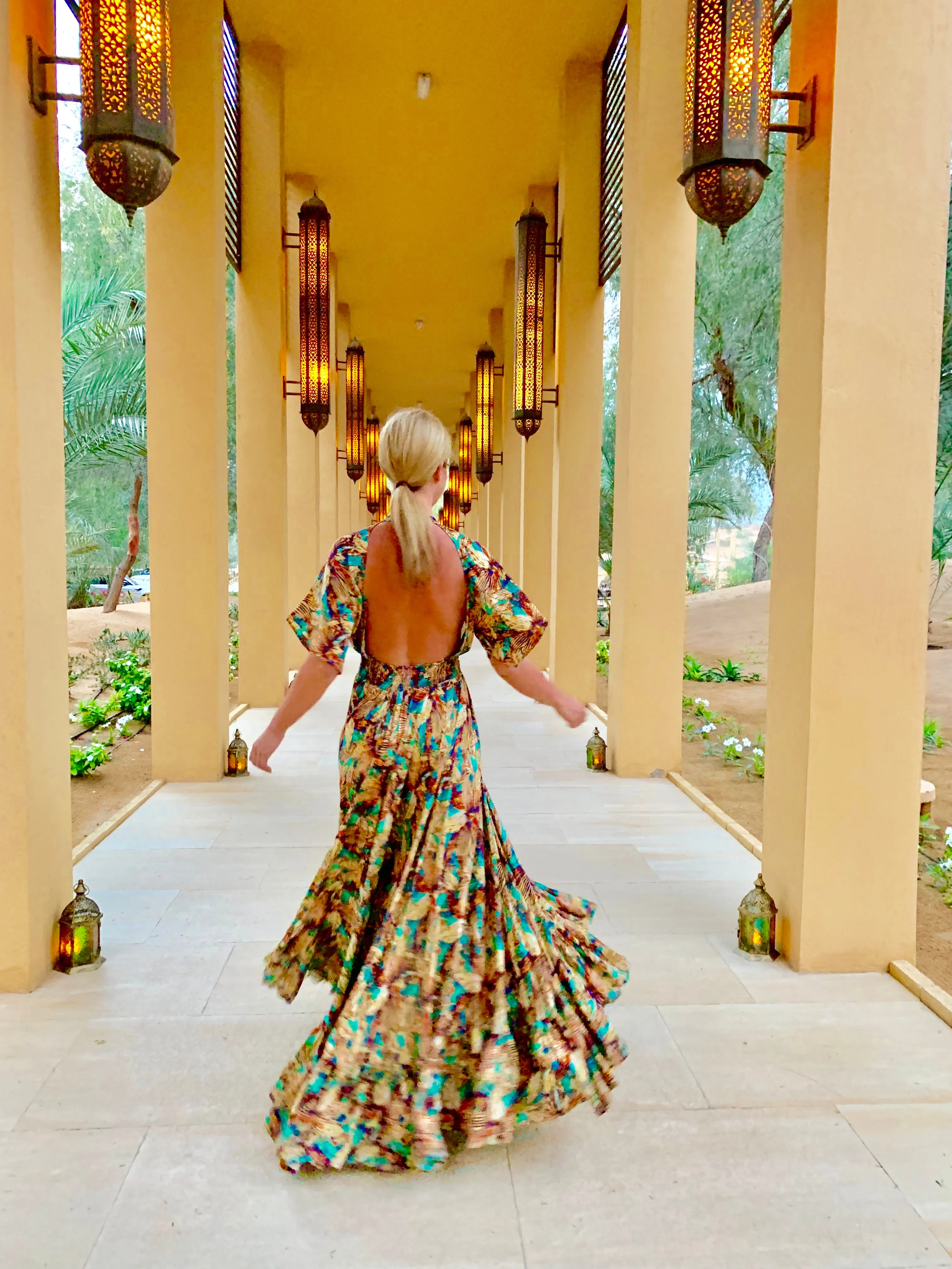 Open back maxi dress with sleeves