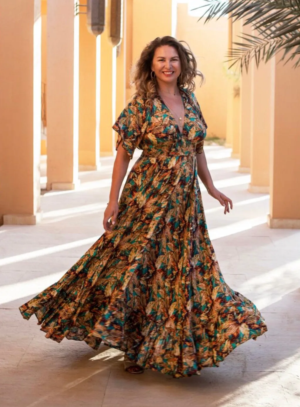 Open back maxi dress with sleeves