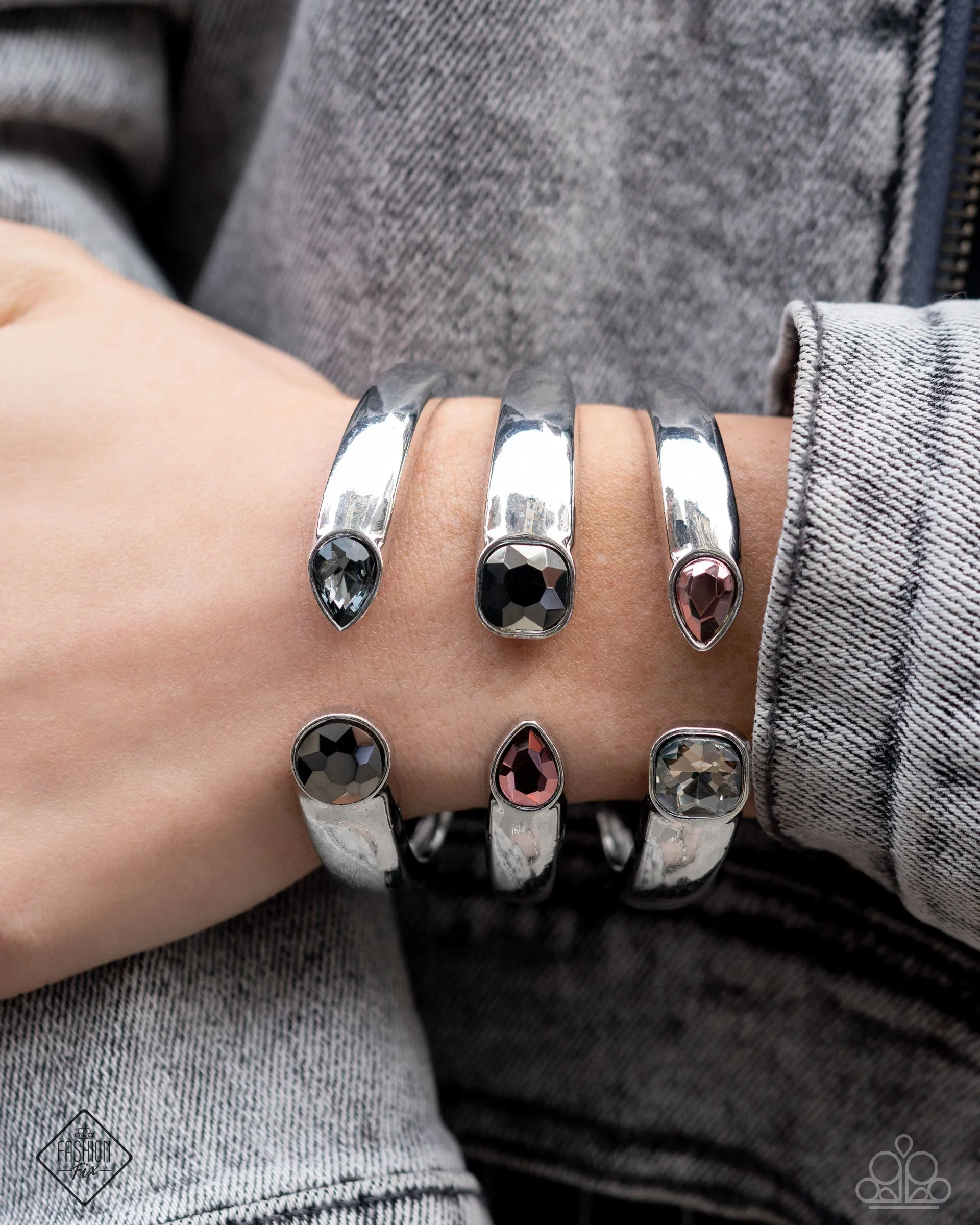 Opulent Obeisance - Multi Gem Silver Hinge Bracelet - December 2024 Magnificent Musings
