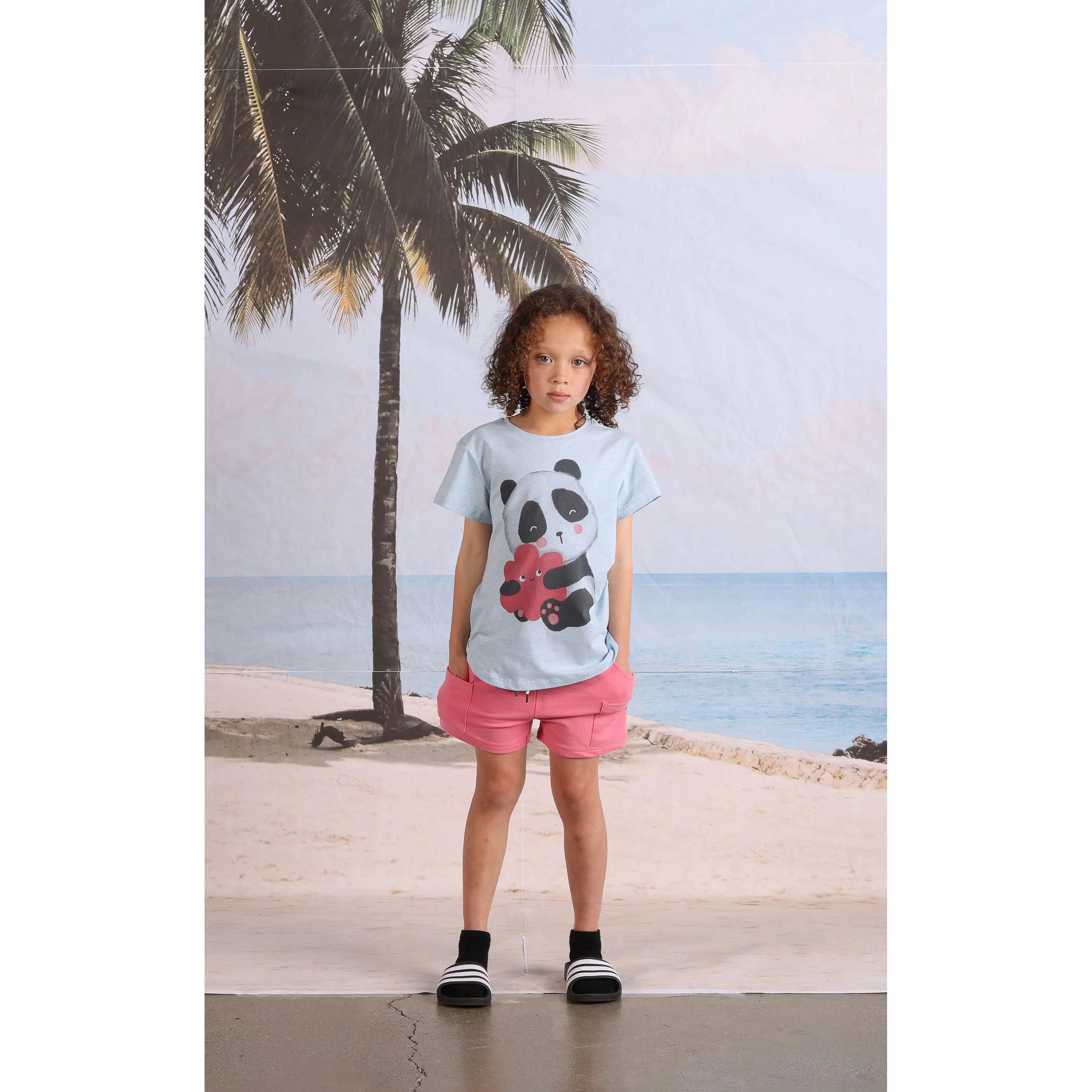 Panda Hug Tee- Cornflower Marle