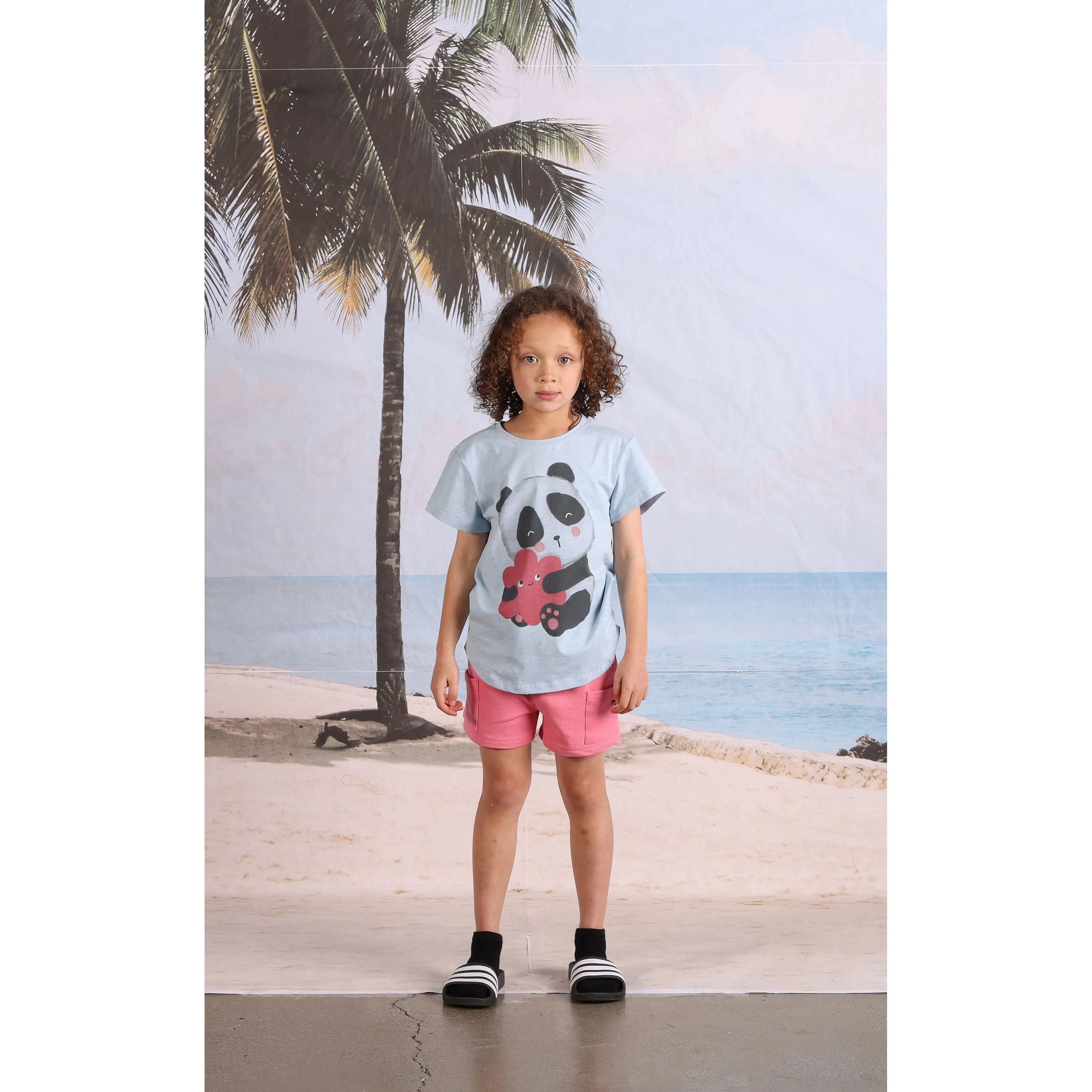 Panda Hug Tee- Cornflower Marle
