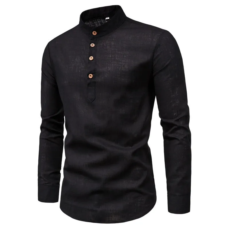 Pasquale - men's tops with standing collar in cotton and linen