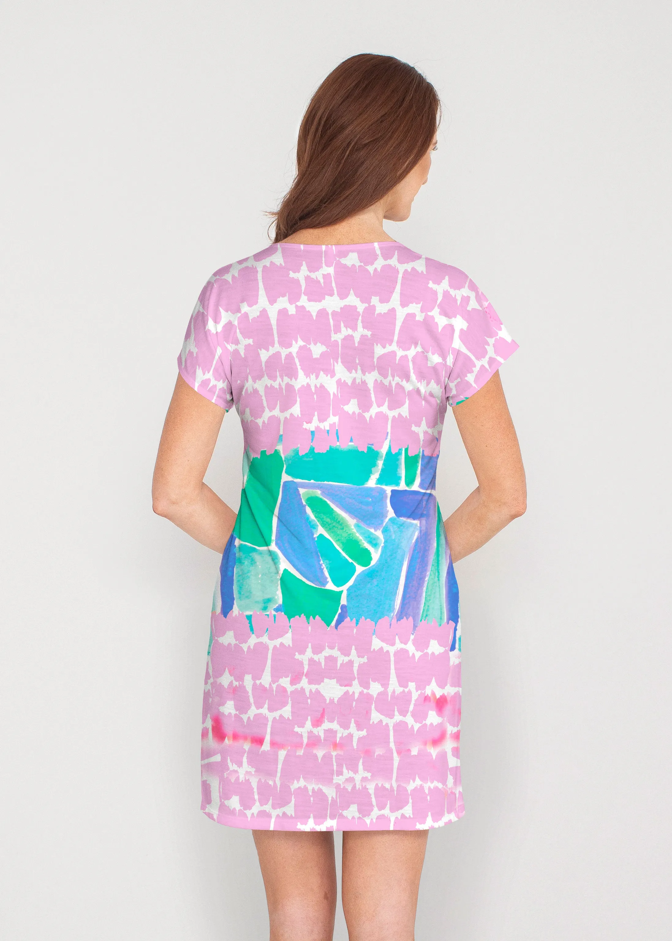 Pebble Walk Blue (17260) ~ French Terry Short Sleeve Crew Dress