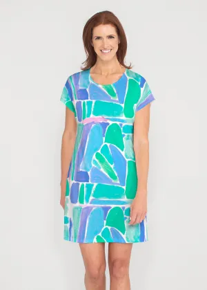 Pebble Walk Blue (17260) ~ French Terry Short Sleeve Crew Dress