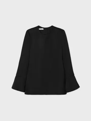 Peplum Sleeve Top in Satin Crepe - Black