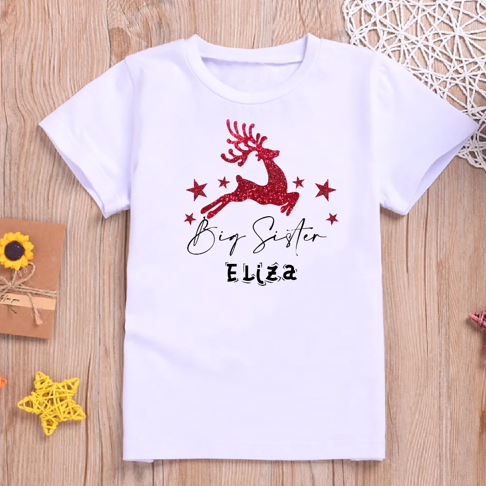 Personalised Matching Family Christmas T-shirts - Big Sister, Little Brother, Baby Sister, Mummy, Daddy