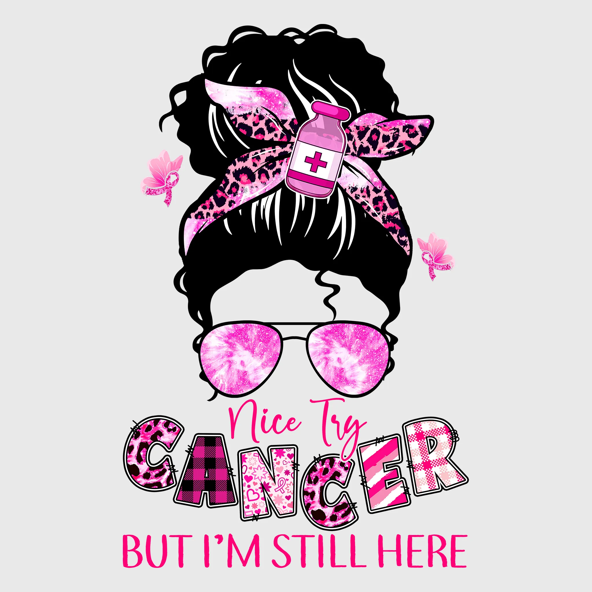 Pink Ribbon Afro Woman Glasses Transfer