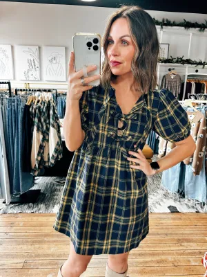 Plaid Puff Sleeve Dress-2 Colors -ALL SALES FINAL