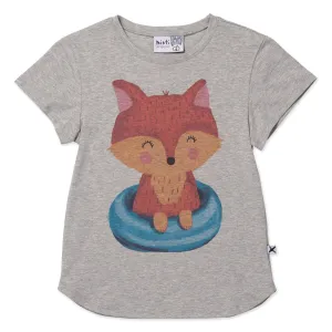 Poolside Fox Tee- Grey Marle